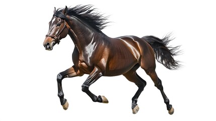 Fototapeta premium Bay stallion run gallop isolated on white. 