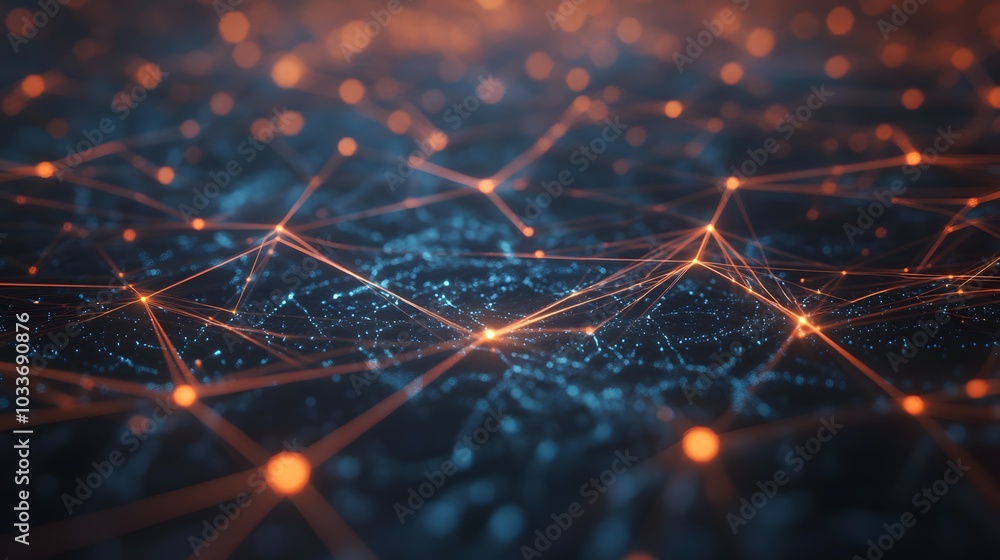 Aufkleber abstract digital network with glowing orange lines and nodes