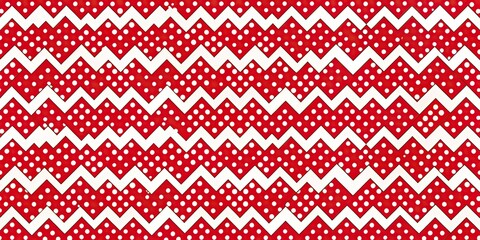 High angle seamless pattern with red and white dot chevron