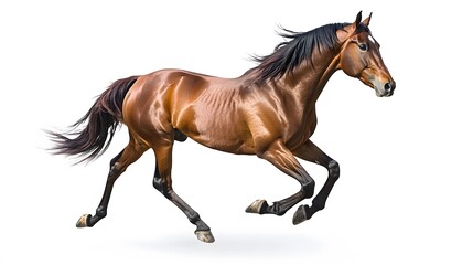 Fototapeta premium Bay stallion run gallop isolated on white. 