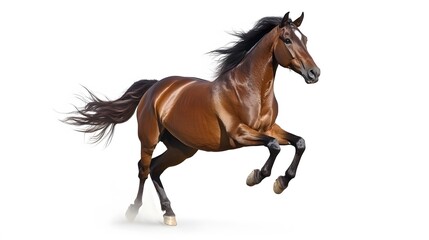 Obraz premium Bay stallion run gallop isolated on white. 