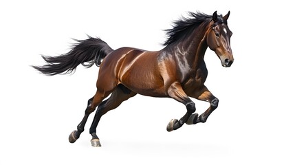 Obraz premium Bay stallion run gallop isolated on white. 