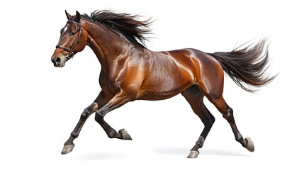 Obraz premium Bay stallion run gallop isolated on white. 