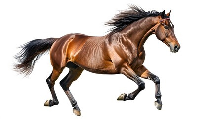 Fototapeta premium Bay stallion run gallop isolated on white. 