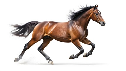 Fototapeta premium Bay stallion run gallop isolated on white. 