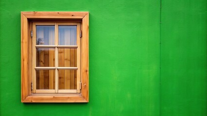 High angle wooden window on green wall