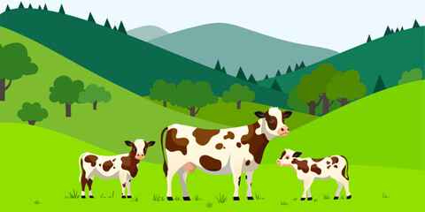 Charming Pastoral Scene with Cows Vector
