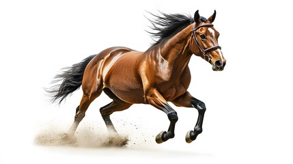 Obraz premium Bay stallion run gallop isolated on white. 