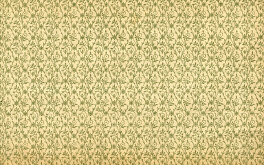 Used antique green beige tapestry with flowers and vases, circa 1922