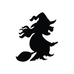 Fototapeta premium Halloween Witch on broomstick vector illustration. Silhoutte of a halloween witch.