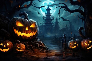 Naklejka premium Halloween lantern pumpkin background.