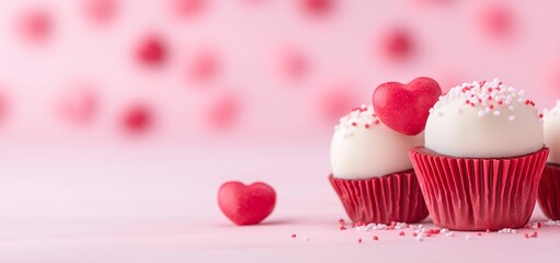 Valentine cupcake with raspberry on a pink background. Copy space for text. For Valentine's day, birthday, anniversary, wedding, design, banner, shoop, etsy, linkedin. social media, cover, menu, cafe 