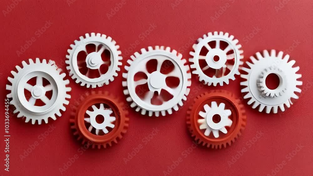 Aufkleber exploring mechanical engineering dynamic design of red and white gears in industry technology and ma