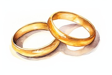 Wedding rings illustration watercolor gold.