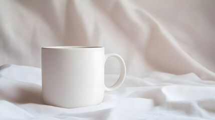 A minimalist white coffee mug, featuring a subtle matte finish, isolated on a white background, exuding a sense of simplicity and inviting moments of relaxation.