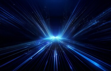 Abstract blue lines converge in the distance creating a futuristic digital landscape.