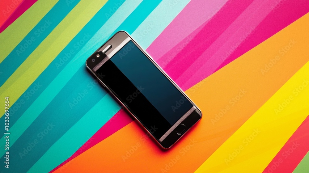 Aufkleber cell phone is shown on a colorful background with abstract lines