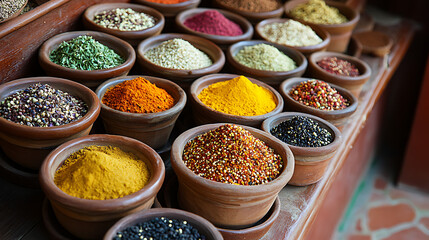 Spice-Themed Magazine Corner with Colorful Bowls