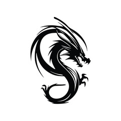 Flying dragon tattoo design, vintage engraved illustration.
