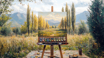Poplar Trees of the Northwest with Landscape Painting