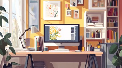 Creative Workspace with Sunlight and Plants