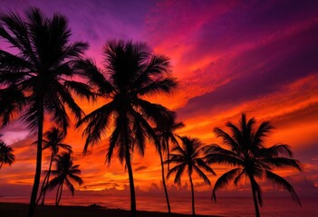 striking vibrant palm tree silhouettes ideal tropical designs featuring bold shapes dynamic visual elements, leaves, beach, summer, exotic, foliage, sun