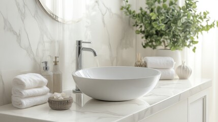 Fototapeta premium Modern Bathroom Design with White Sink and Marble Countertop