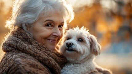 Senior with Emotional Support Pet - An elderly person smiling while petting their support animal, showing the positive impact of pets on seniors' mental health