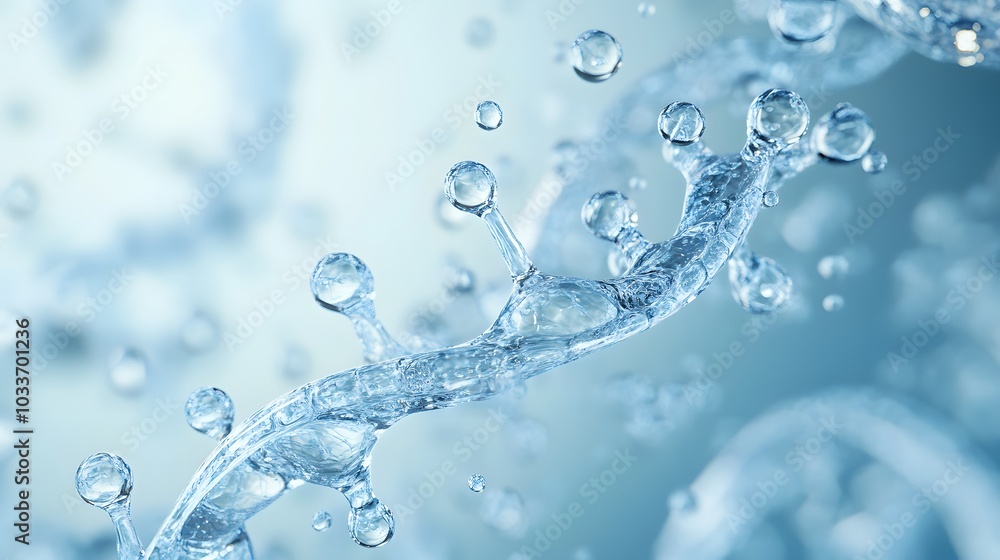 Poster water droplets splashing and creating a stream of water