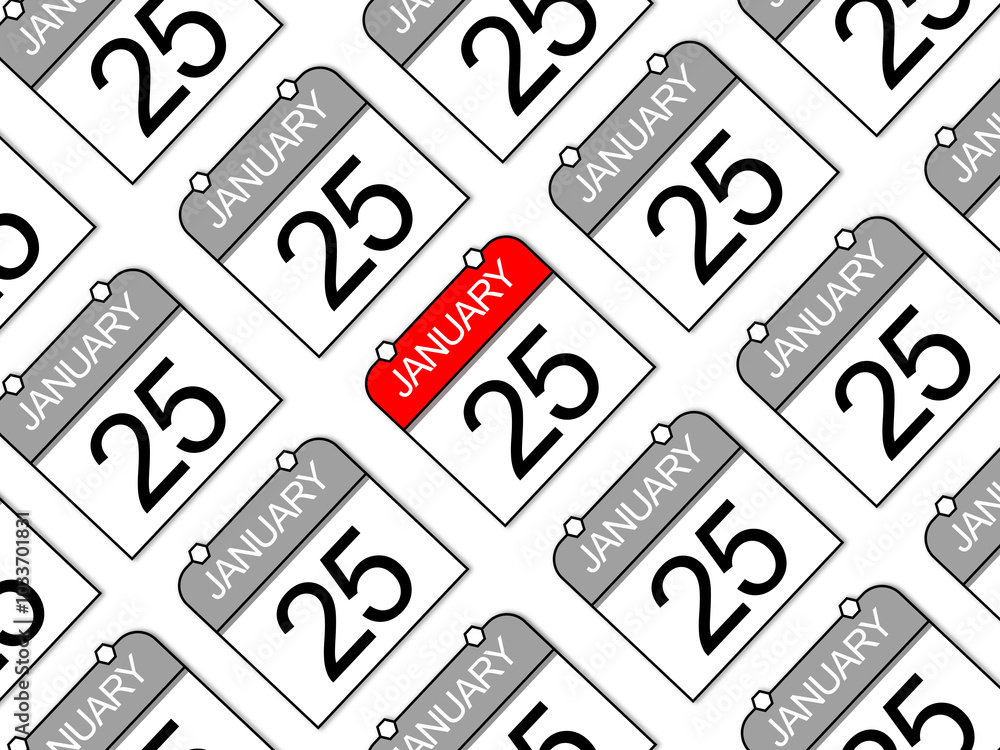 Wall mural january 25, seamless pattern of a daily calendar on white background.