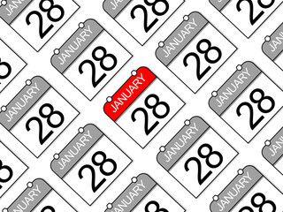 January 28th. daily calendar with seamless pattern on white background.