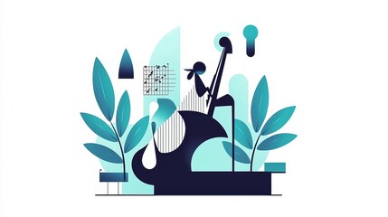 Abstract Illustration of a Musician with Plants