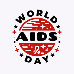 world aids day logo with red and black stars, world aids day logo with red ribbon, a white background with a red circle that says world aids day.