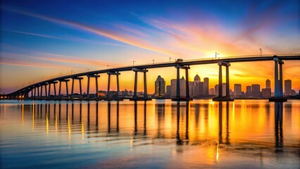 panorama of Coronado Bridge with San Diego skyline silhouette