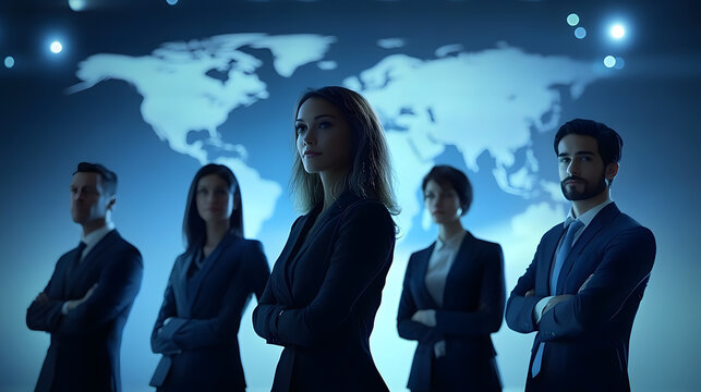 Multiethnic corporate business team standing in a row for a strategic marketing meeting. Office workers, entrepreneurs and company employee at work in a multinational company. Partner of business.