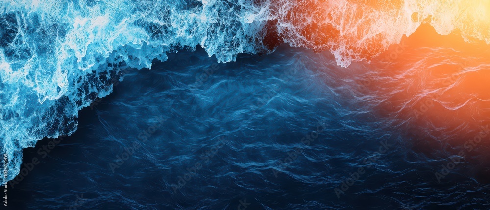 Poster dynamic ocean waves with vibrant colors, creating a stunning visual impact against a dark backdrop.