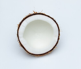 Half Cut Coconut On White Background