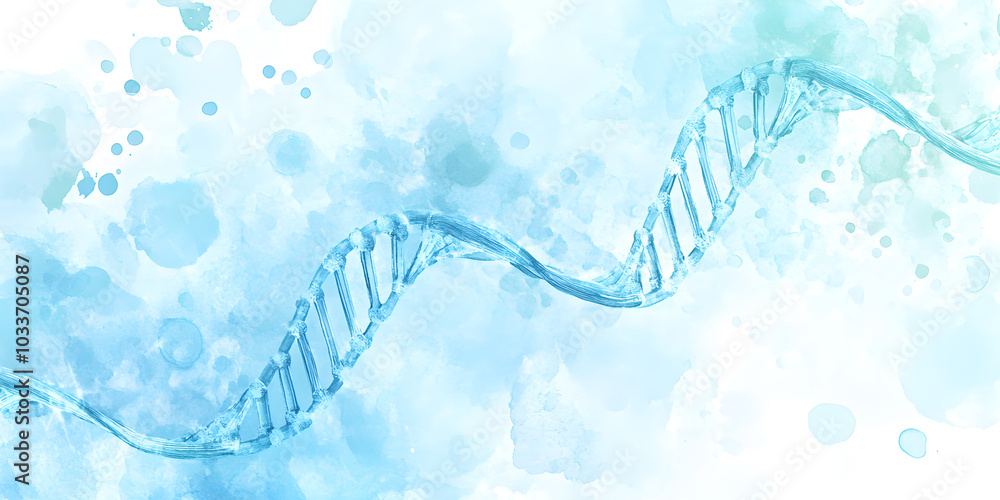 Poster abstract background features delicate gene strips intertwined in a gradient of blue tones amidst sof