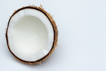 Half Cut Coconut On White Background