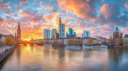 Obraz premium The center of city Frankfurt after sunset