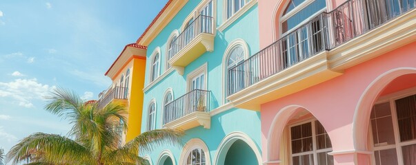 Naklejka premium Colorful houses with arched windows and balconies.