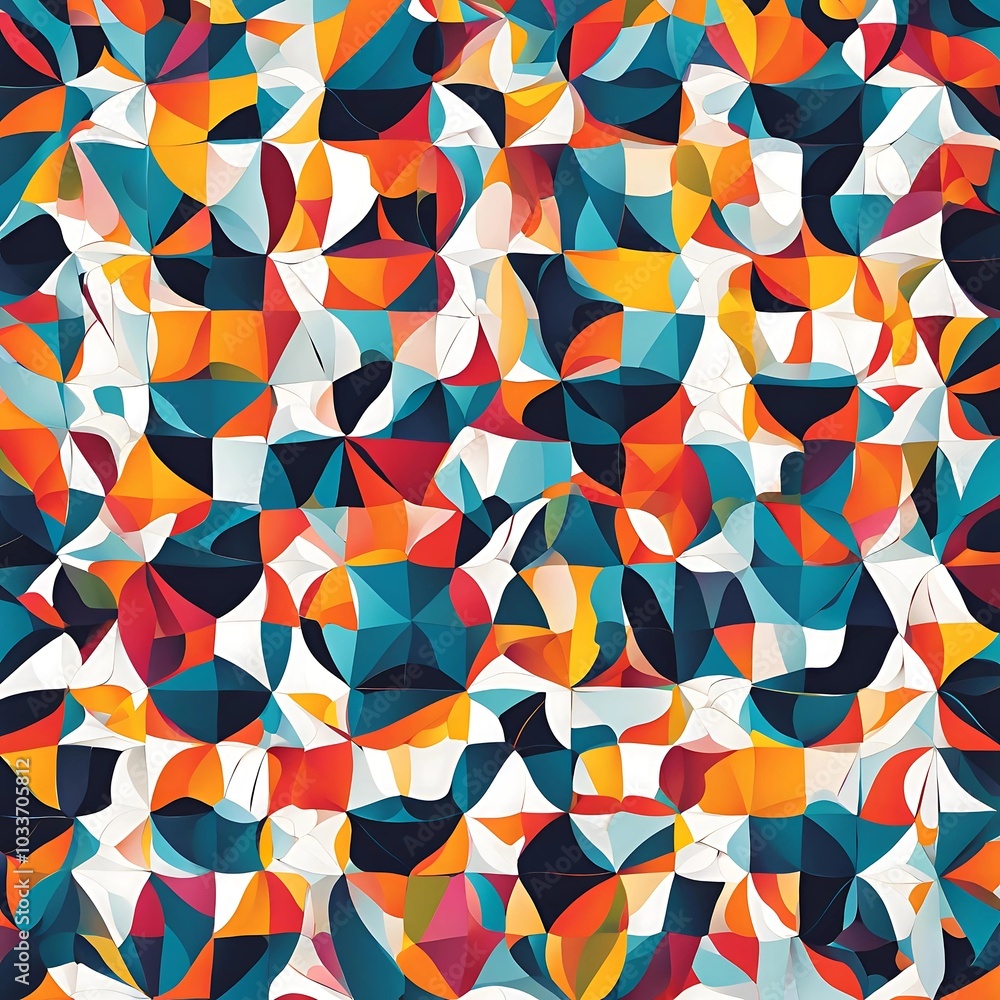 Poster a geometric pattern composed of interconnected shapes, representing order and complexity.