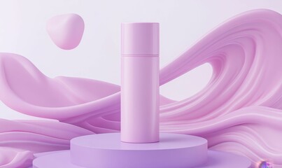 Pink product stand with wavy background.