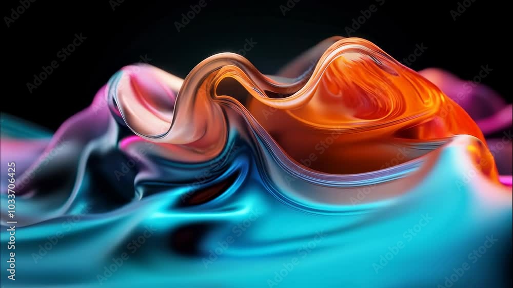 Poster fluid abstract design vibrant colors and smooth waves in dynamic movement with orange and blue textu