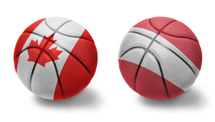 basketball balls with the national flags of austria and canada on the white background.