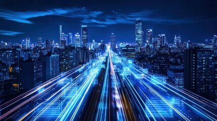 Fototapeta premium Cityscape with Data Flow