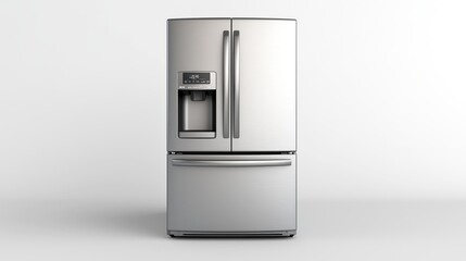 Modern stainless steel refrigerator on a white background