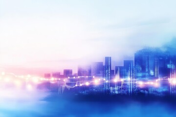 City skyline at twilight with vibrant colors