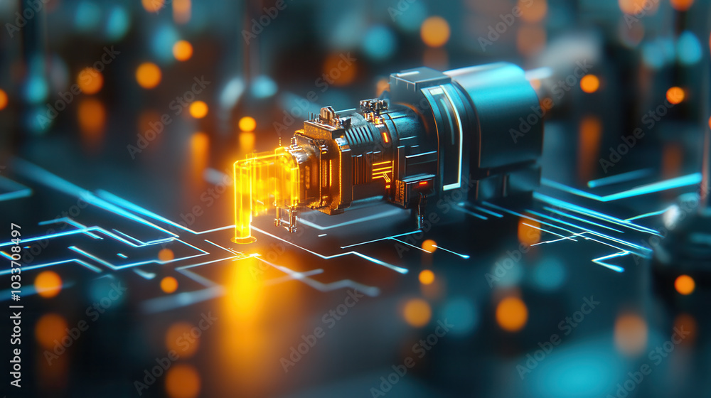 Aufkleber futuristic digital circuit featuring advanced processing unit with glowing elements, symbolizing inn