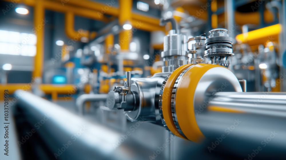 Poster high tech fuel refinery with intricate pipelines and machinery showcasing advanced industrial design